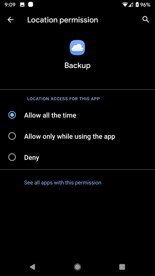 Android 10 location permission after install window